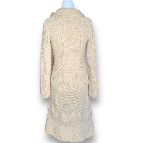 Bebe Beige Chunky Knit Longline Cardigan Sweater Shawl Collar Toggle Closure - Picture 4 of 11